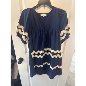Women’s Entro Dress Blue And White V Neck Midi Size Small